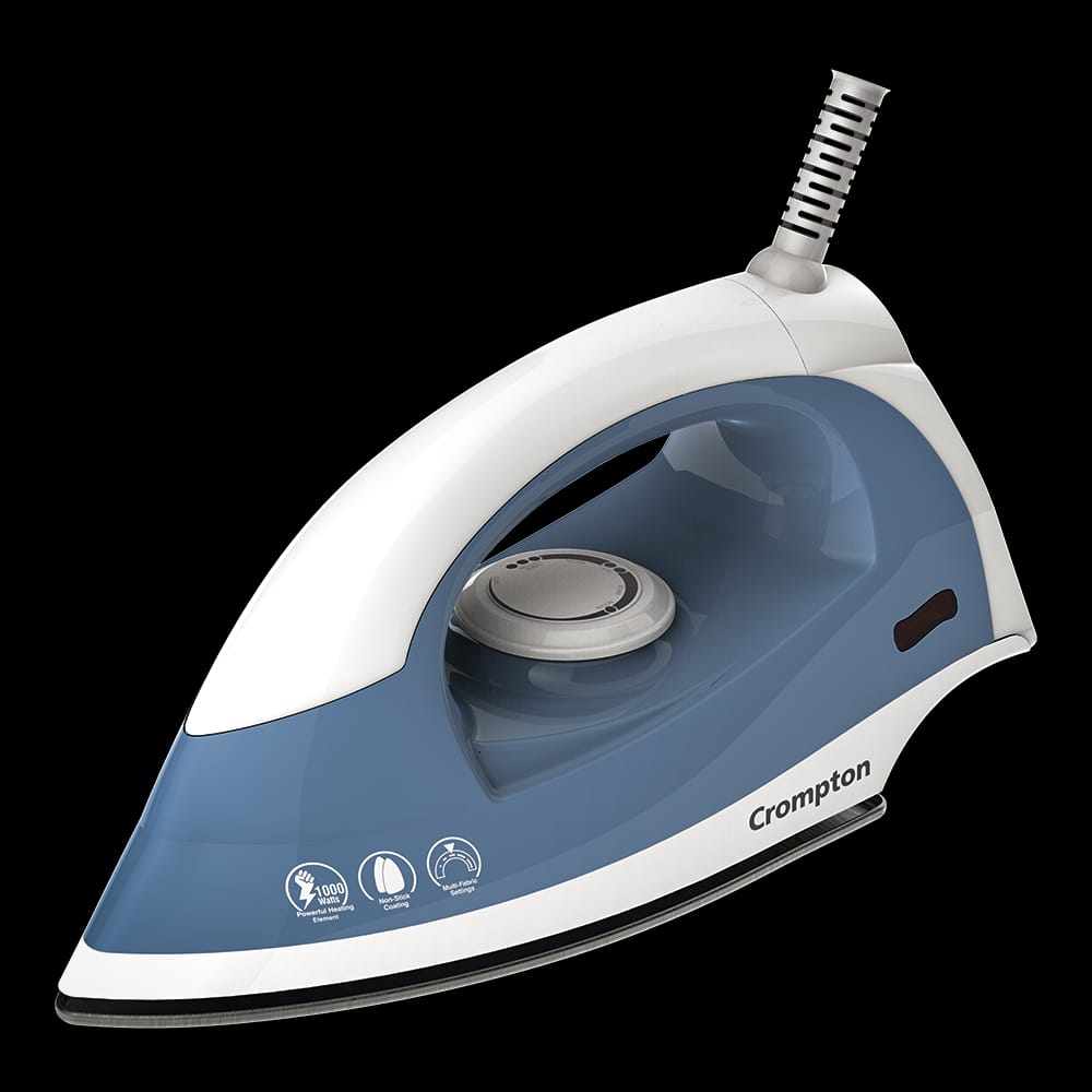 Crompton Brio 1000W Dry Iron, Smooth Glide with Weilburger Non-Stick Soleplate (Sky Blue & White)