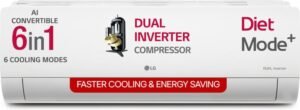 LG 1.5 Ton 3 Star AI Dual Inverter Split AC, Smart 6-in-1 Convertible Cooling
