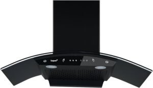 Livpure SWIRL 90 cm Curved Glass Auto-Clean Chimney, Smart Filterless Power for Modern Kitchens