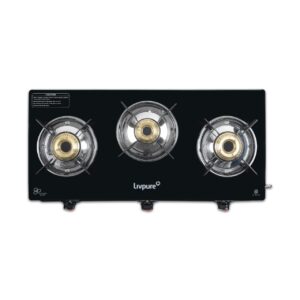 Livpure Luna 3-Burner Glass Top Gas Stove, Sleek, Safe & Stylish Cooking