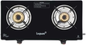Livpure Luna 2 Burner Cooktop, Sleek Black Design with Toughened Glass Finish