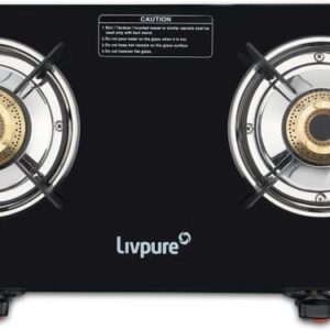 Livpure Luna 2 Burner Cooktop, Sleek Black Design with Toughened Glass Finish
