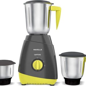 Havells Capture 500W Mixer Grinder, 3 Jars, Stylish Grey & Green