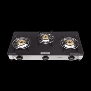 USHA Ebony Neo 3003 SS 3-Burner Glass Gas Stove, Sleek, Strong & Stylish Cooking Partner!