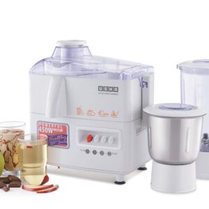 USHA JMG 3345 450W Juicer Mixer Grinder, Fresh Juices & Flavours Made Easy (2 Jars, White)